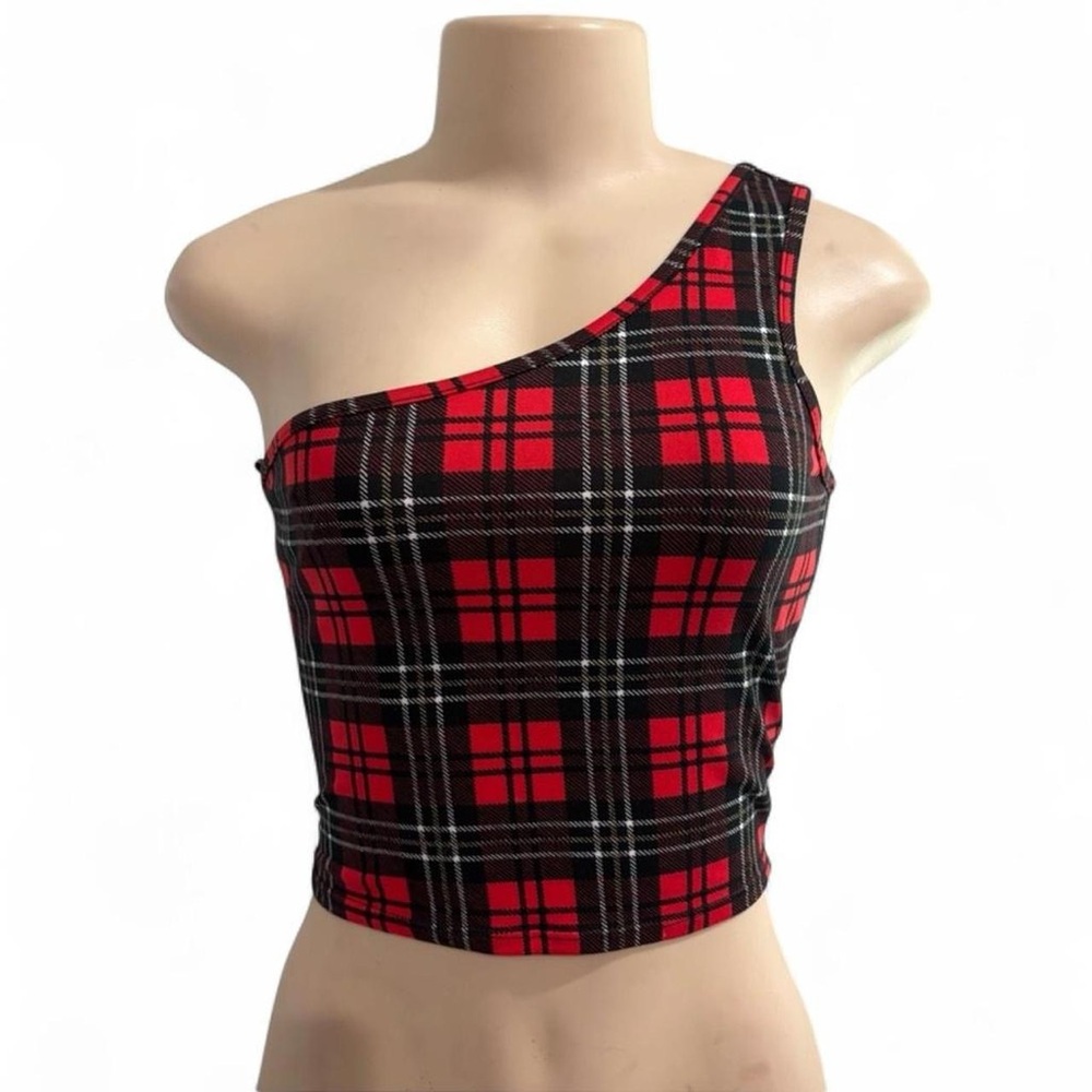 Y2K Red Plaid One Shoulder Top